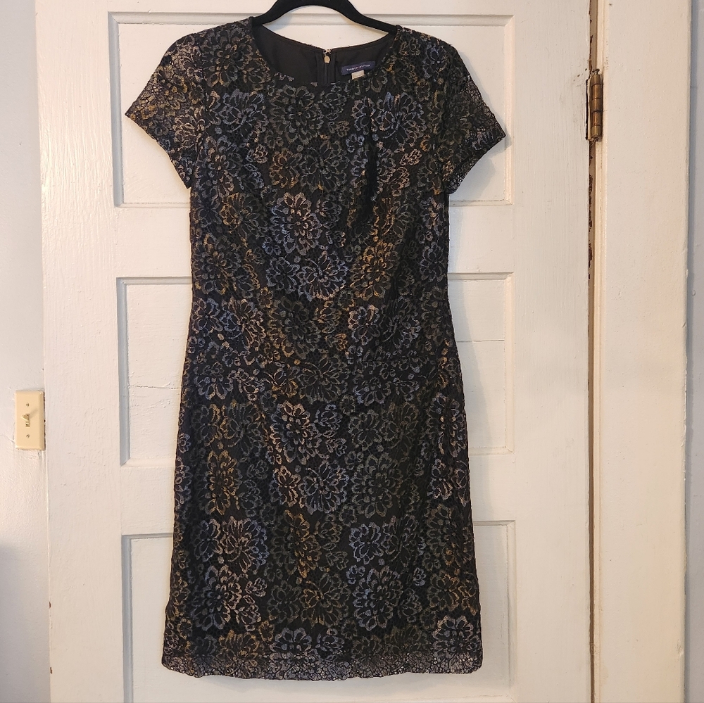 Tommy Hilfiger Mini Dress, Black Lace Silver Metallic Sz 4 EUC Wedding, Formal